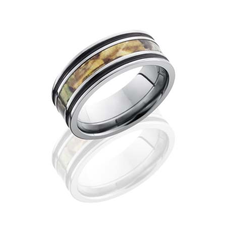 Camo Wedding Ring in Titanium with Two Antiqued Grooves