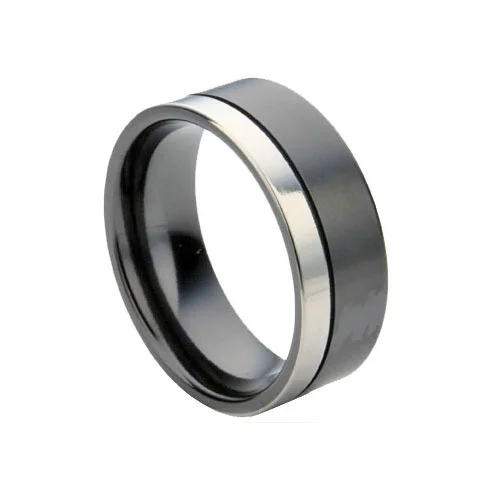Two Tone Black Zirconium Wedding Ring
