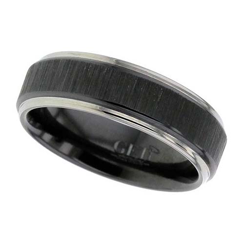 Black Zirconium Wedding Ring with Linished Finish