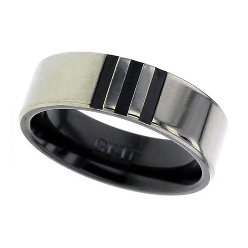 Black Zirconium Wedding Ring with Three Stripes