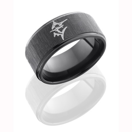 Black Zirconium Wedding Ring with Marlin