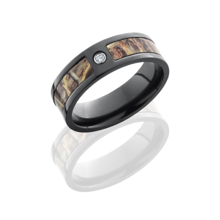 Diamond Black Zirconium Wedding Ring with Segmented Camo