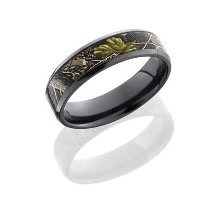 Narrow Black Zirconium Wedding Ring with Camo