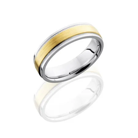 Cobalt Chrome Wedding Ring with 14K Center and Milgrain