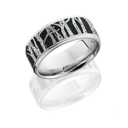 Cobalt Chrome Wedding Ring with Aspen Trees