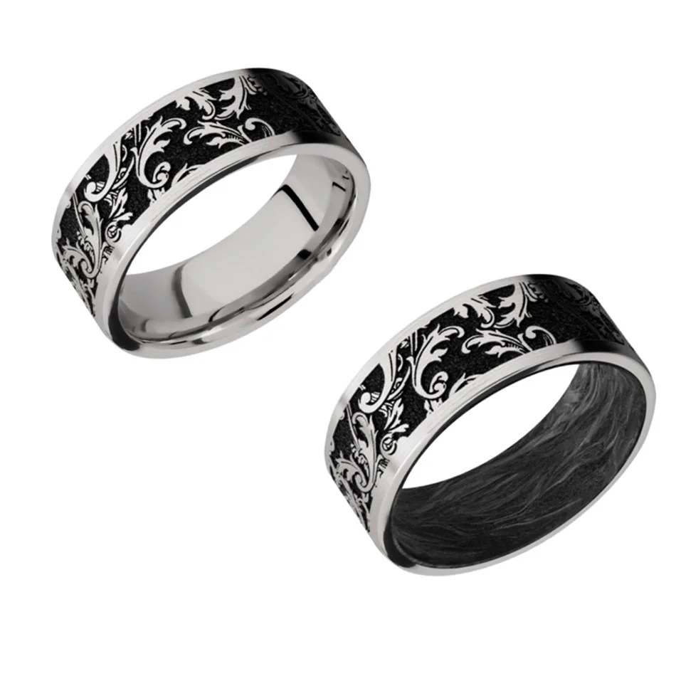 Cobalt Chrome Wedding Ring with Leaf Scroll Design