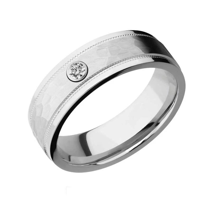 Cobalt Chrome Wedding Ring with Diamond and Hammered Finish