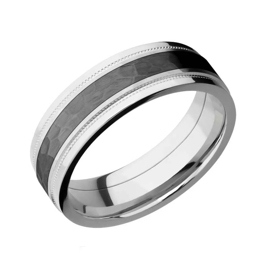 Cobalt Chrome Wedding Ring with Black Zirconium Hammered Center
