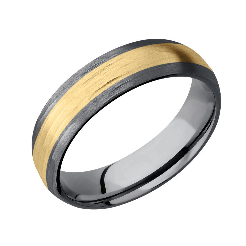 Tantalum Wedding Ring with Yellow Gold Inlay and Tree Bark Finish