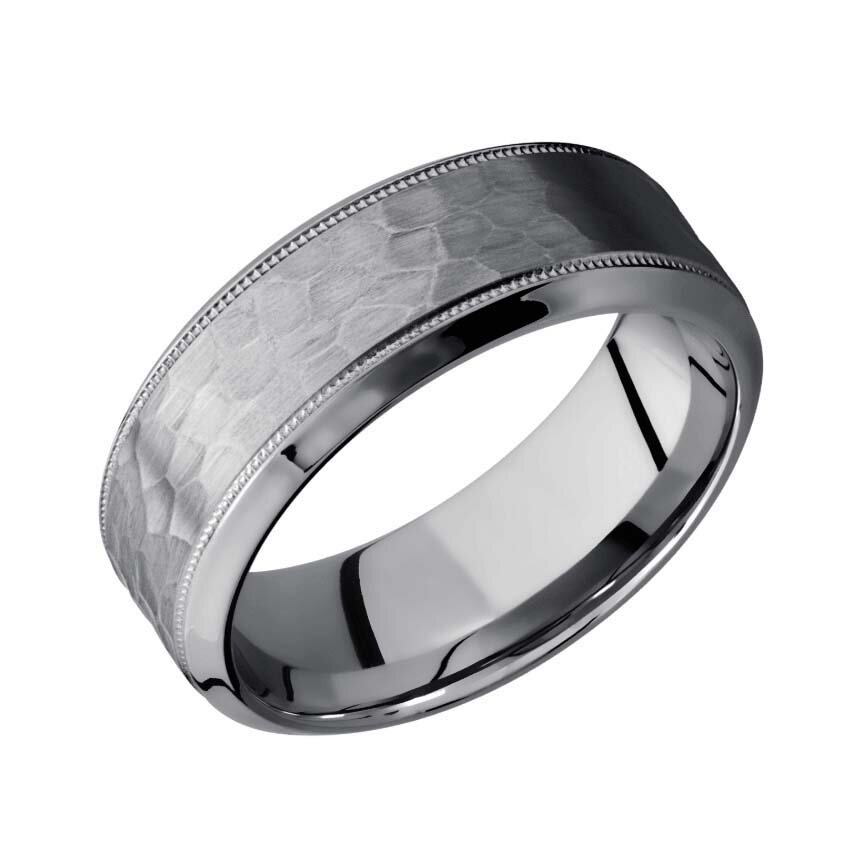 Tantalum Wedding Ring with Milgrain and Hammered Center