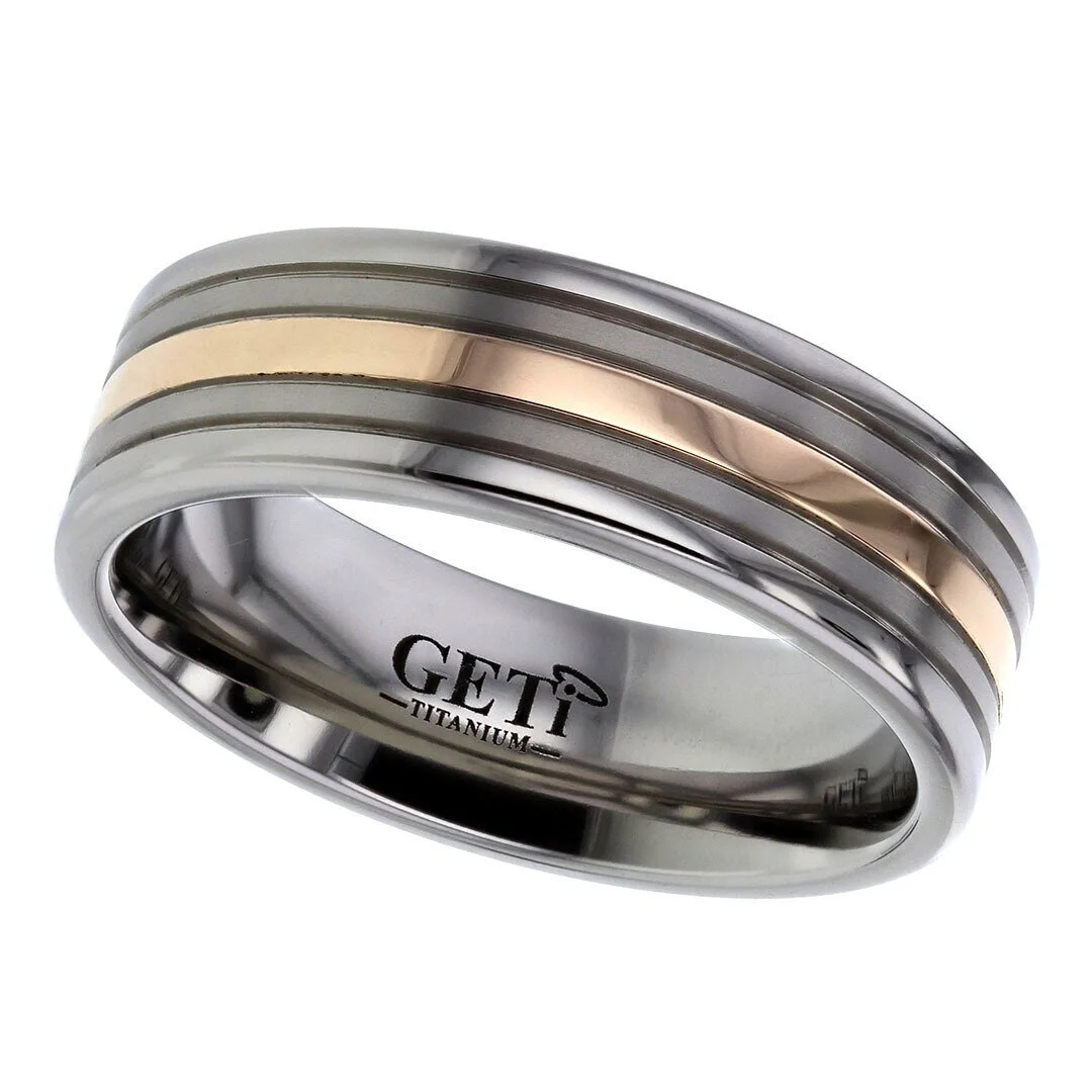 Titanium Wedding Ring with Rose Gold Inlay