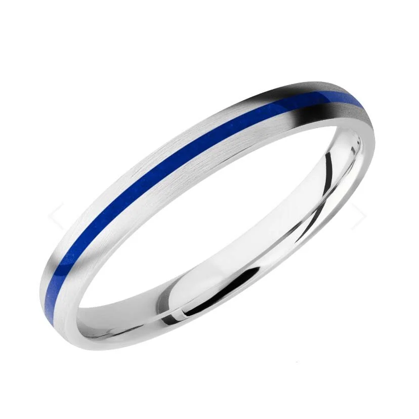 Narrow Domed Profile Cobalt Chrome Wedding Ring with Lapis Inlay