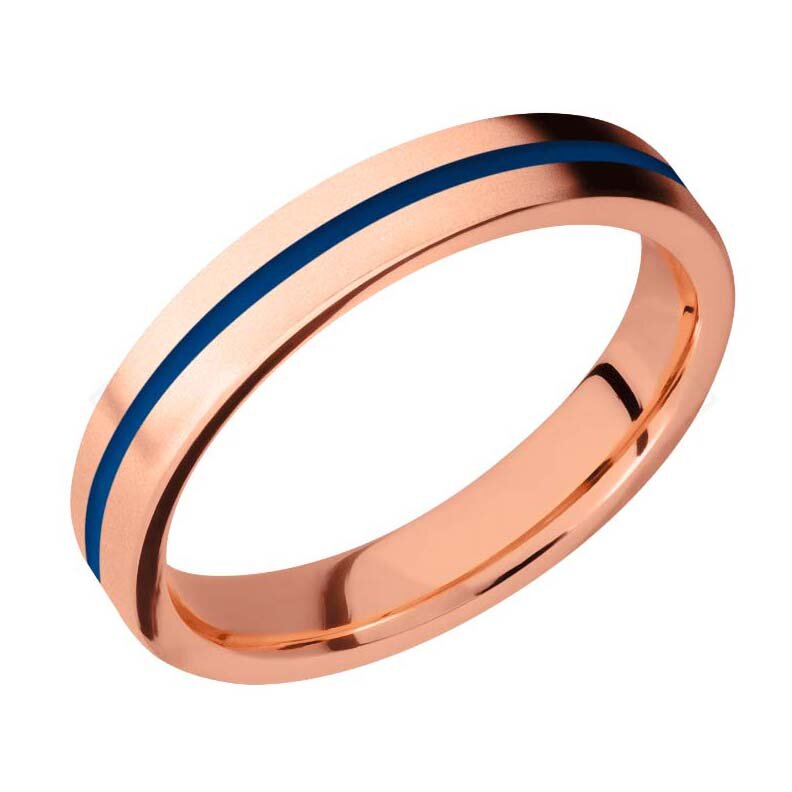 4 mm Rose Gold Wedding Ring with Thin Blue Line