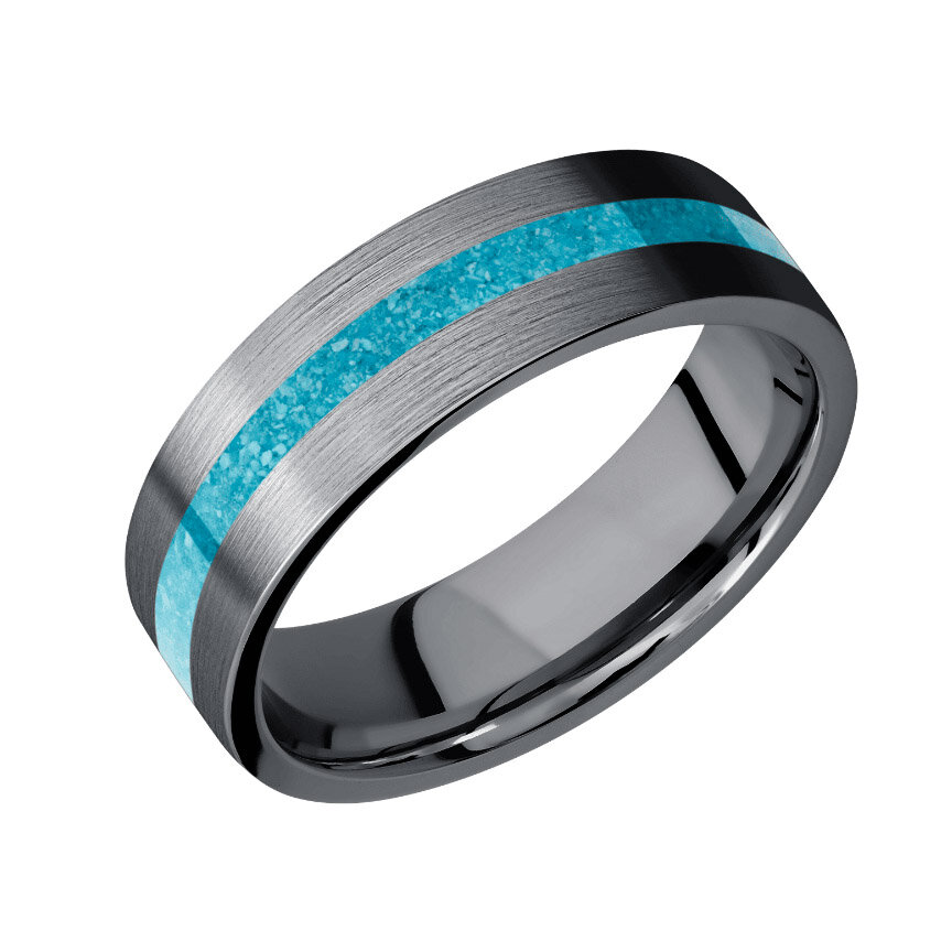 Tantalum Wedding Ring with Turquoise Inlay and Satin Finish