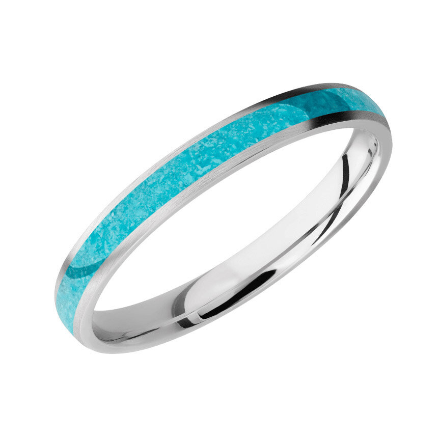 Narrow Titanium Wedding Ring with Turquoise Inlay
