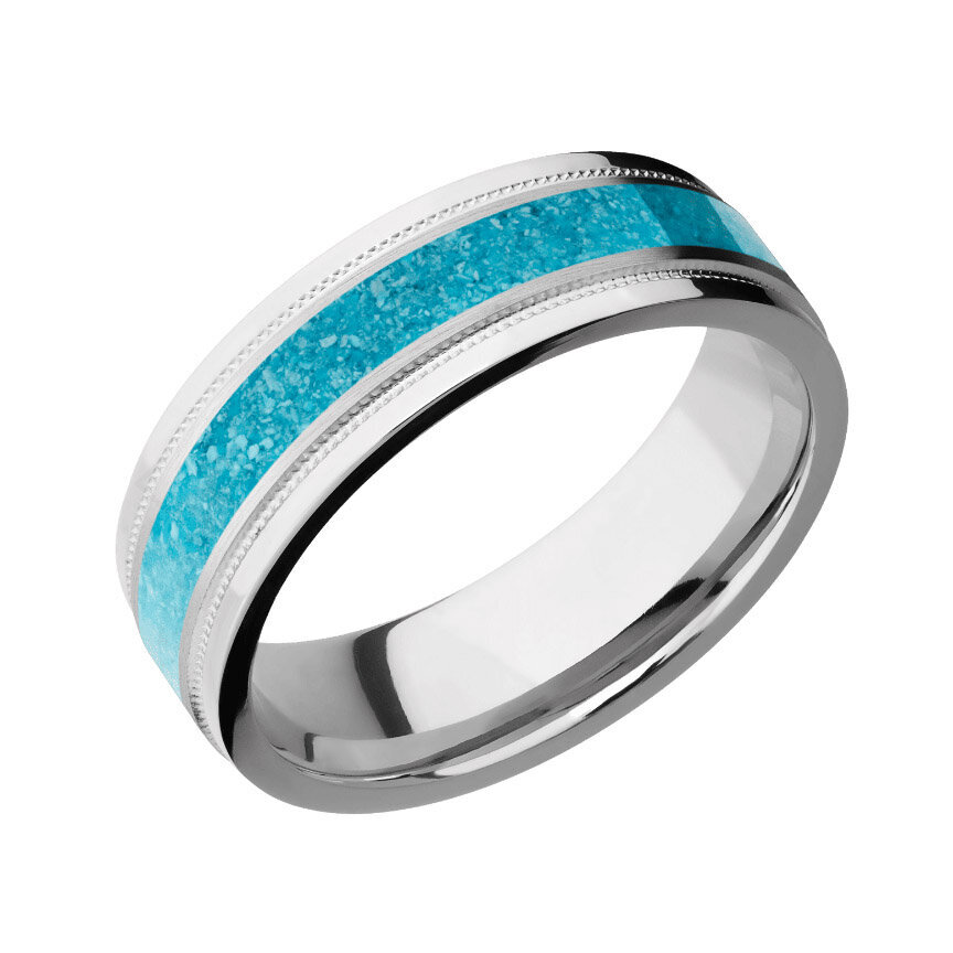 Cobalt Chrome Wedding Ring with 3 mm of Turquoise and Milgrain