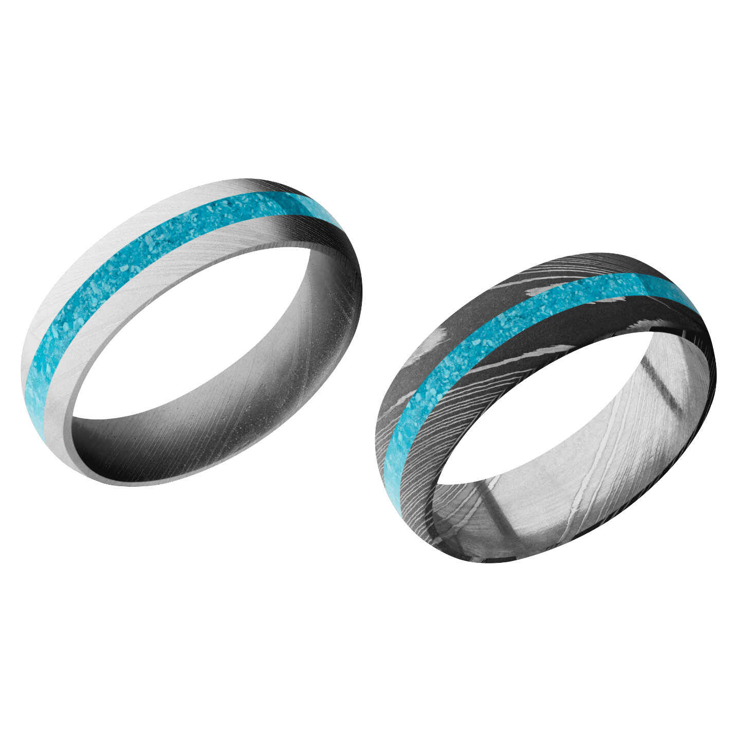 Damascus Steel Wedding Ring with 2 mm Turquoise Inlay