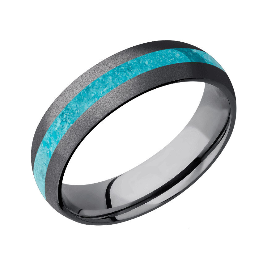 Tantalum Wedding Ring with Turquoise Inlay and Bead Finish