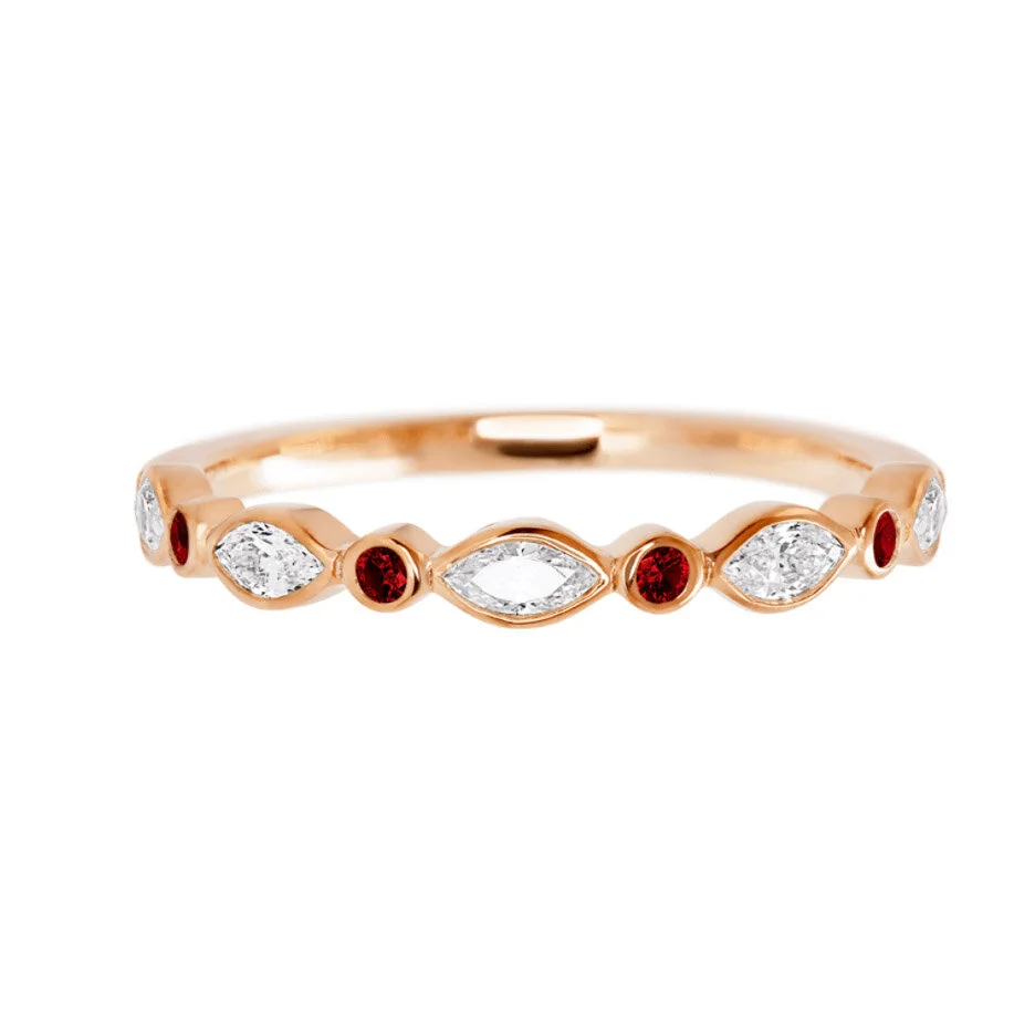 14K Rose Gold with Dark Ruby and Diamond Wedding Ring (Copy)