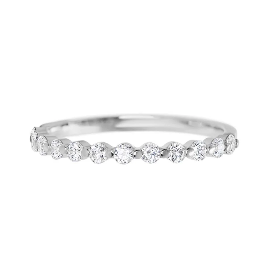 Narrow 14K White Gold with Half Eternity Diamond Wedding Ring 