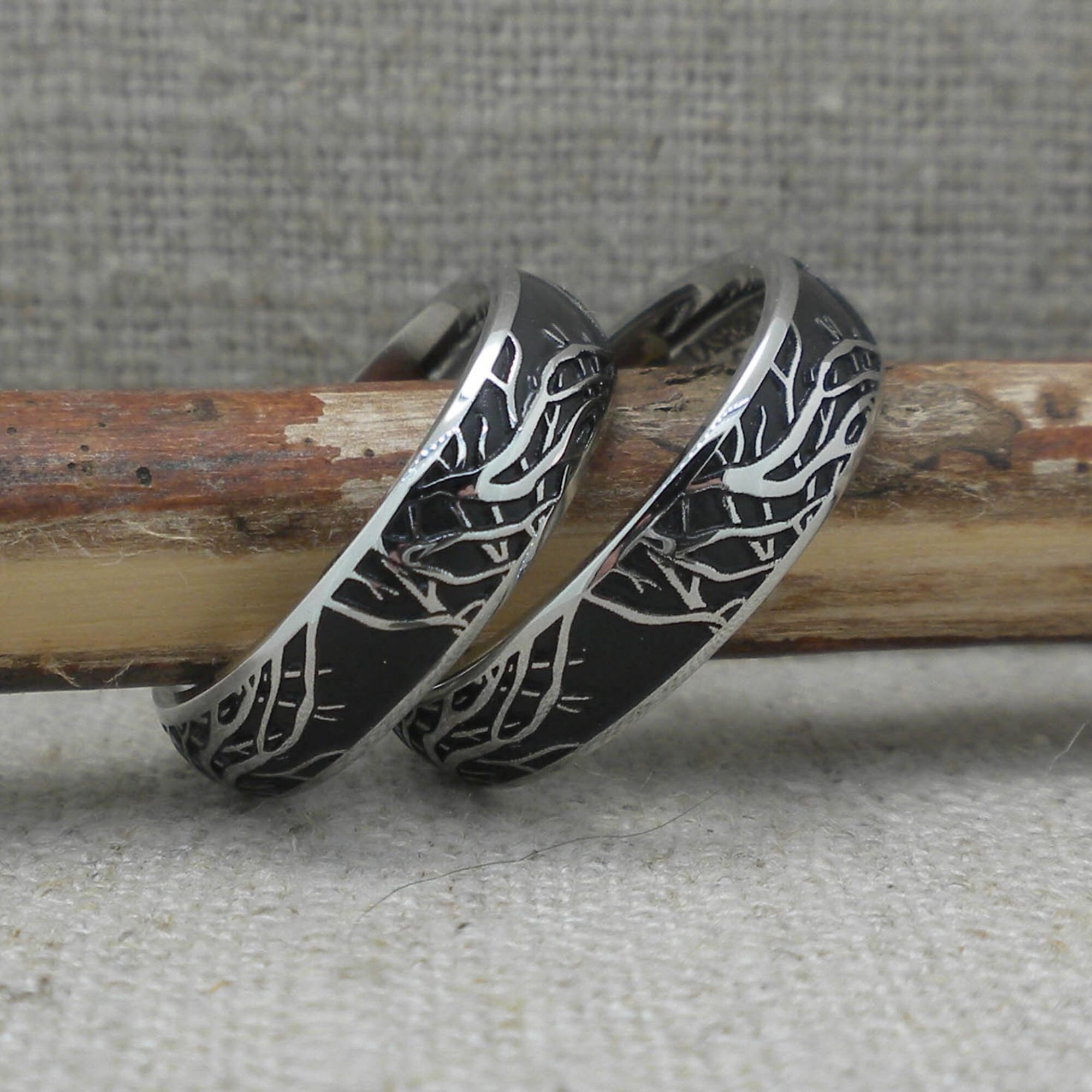 Cobalt Chrome Wedding Ring with Tree of Life Branches with Black Cerakote