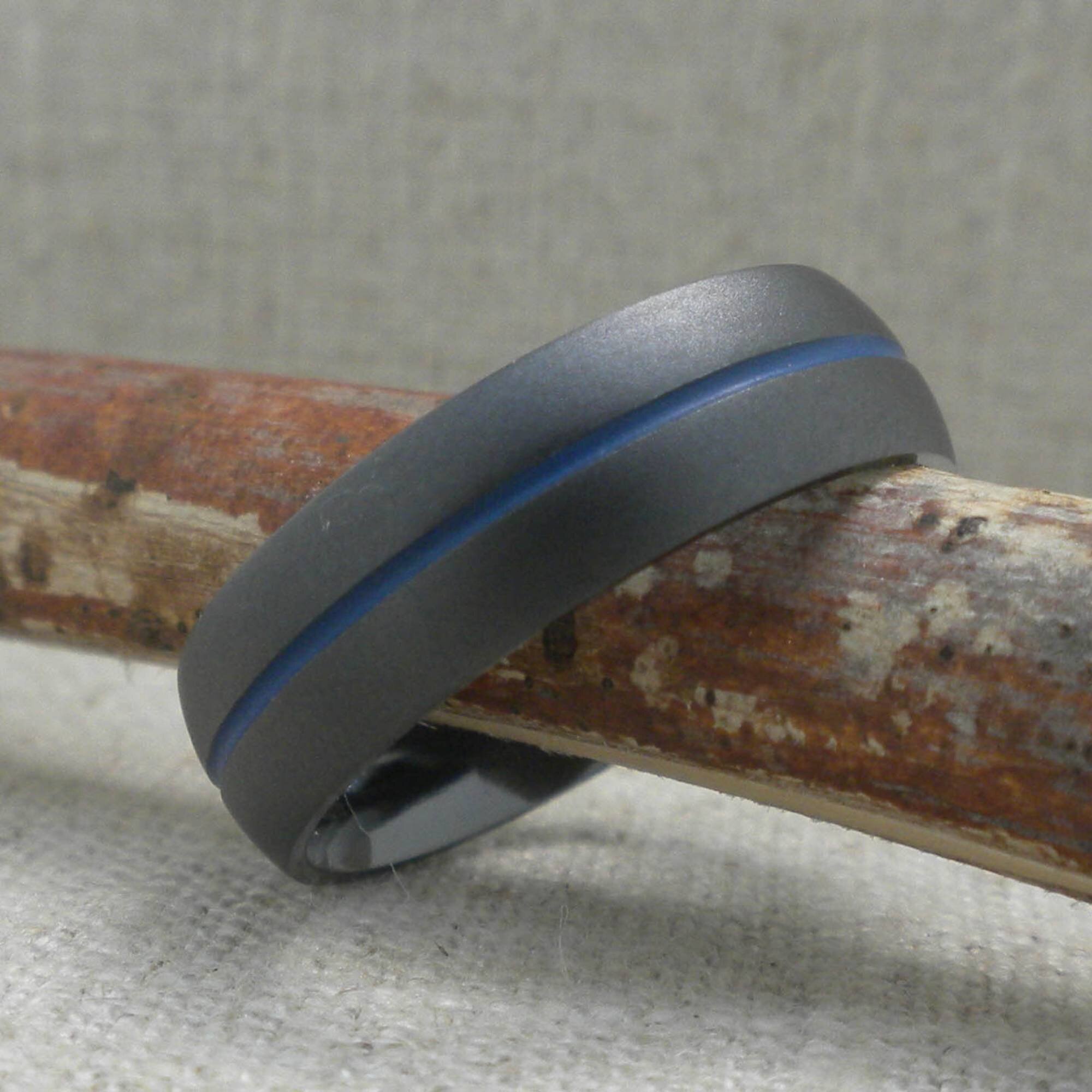 Bead Finish Thin Blue Line Wedding Ring