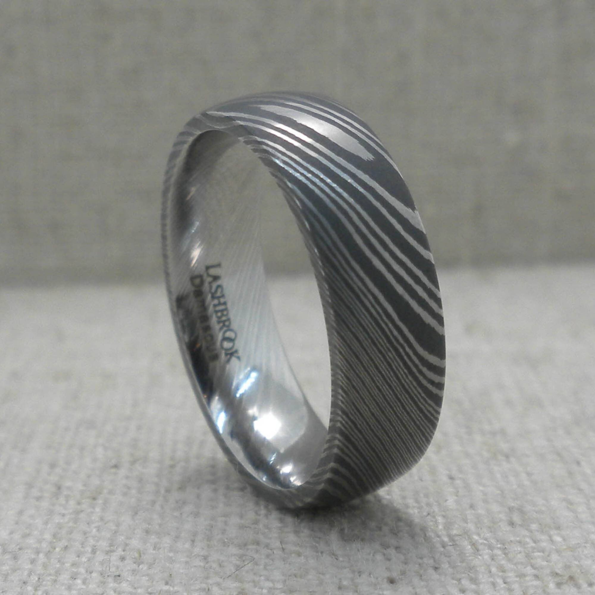 6 mm Damascus Steel Wedding Ring with Acid Finish