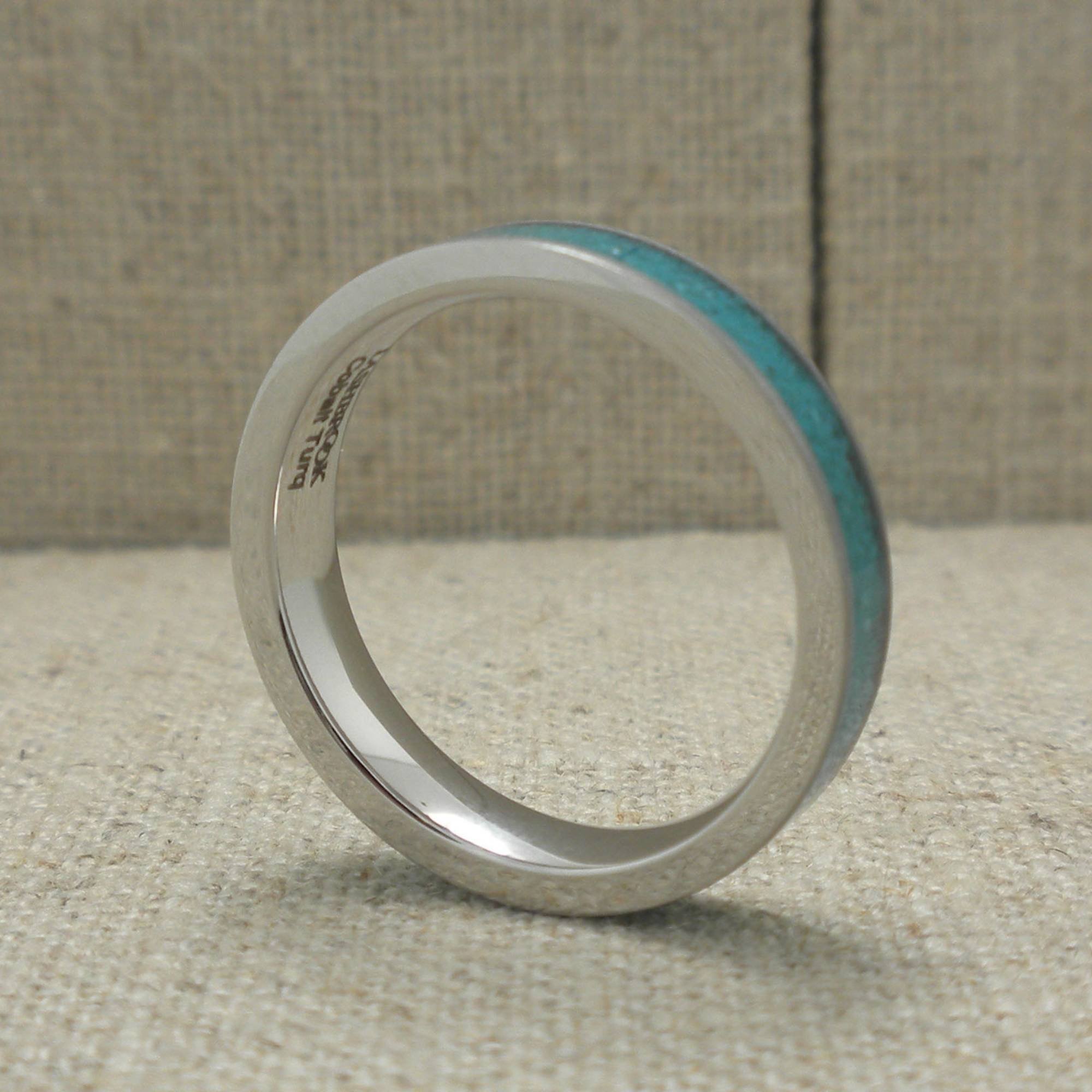 Cobalt Chrome Wedding Ring with Turquoise Inlay