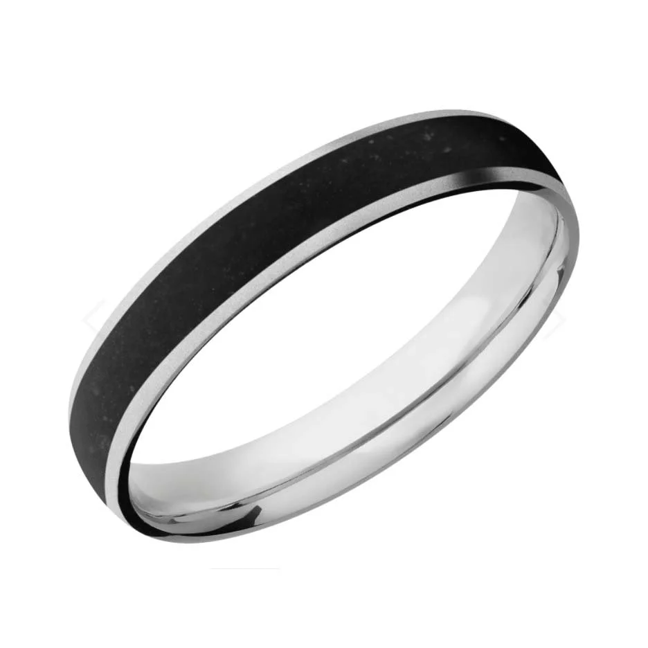 4 mm Domed Cobalt Chrome Wedding Ring with Black Tourmaline Inlay
