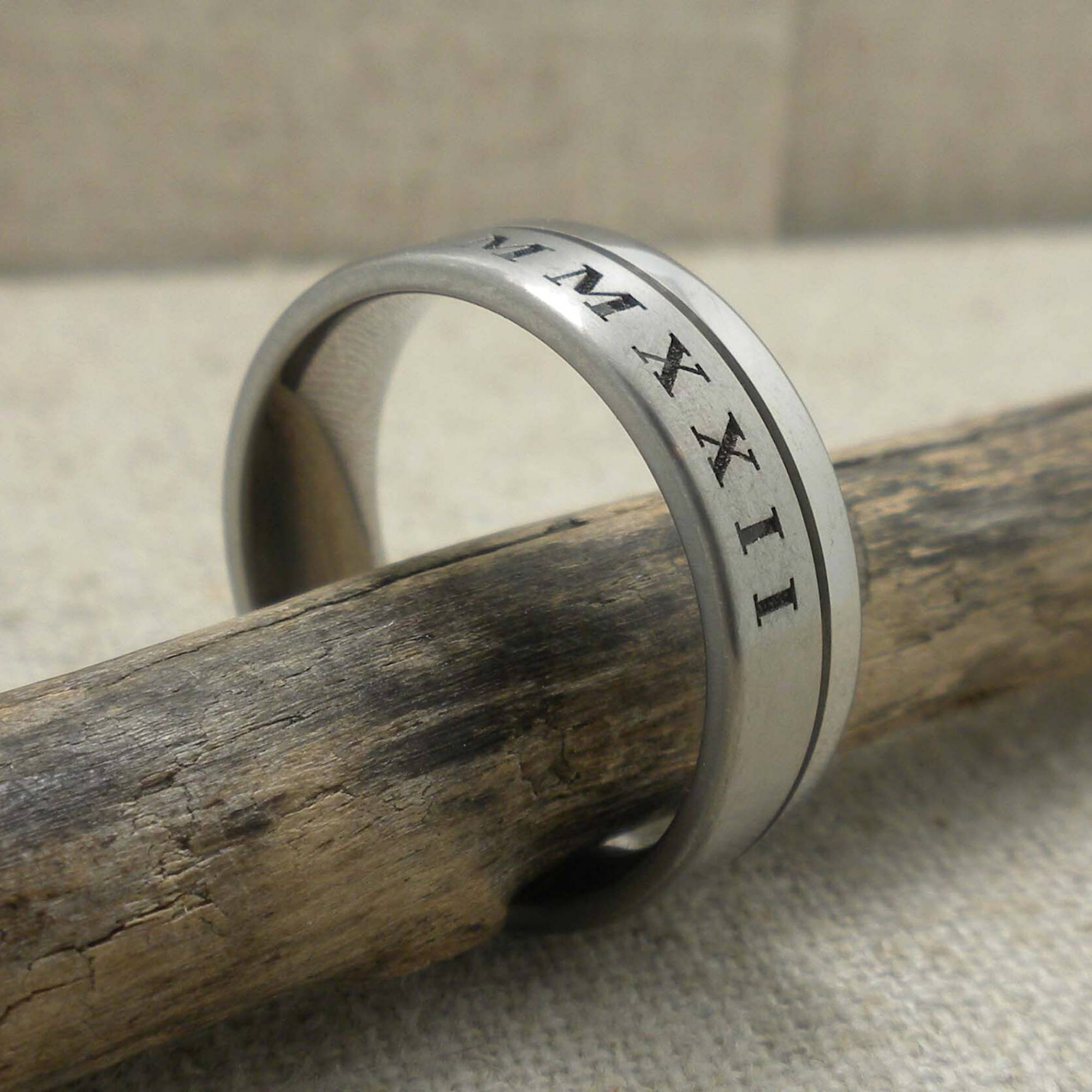 Roman Numeral Wedding Ring in Titanium