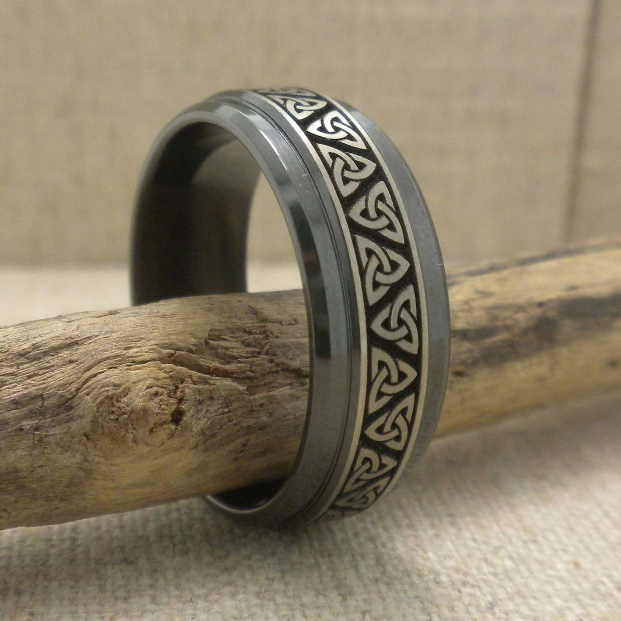 Black Zirconium Celtic Trinity Knot Wedding Ring