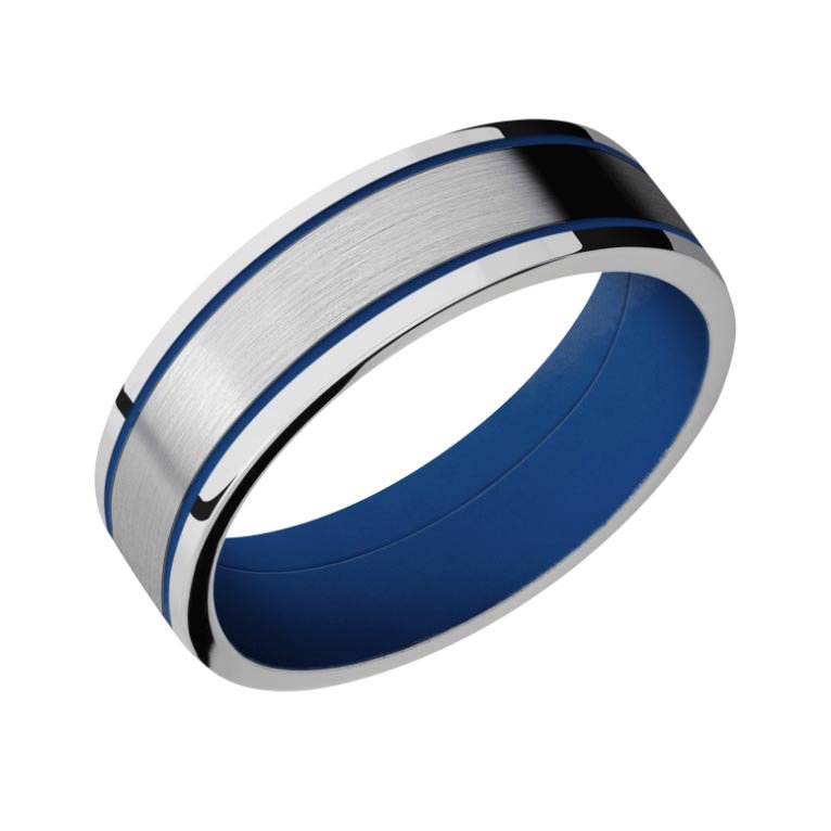 Dual Thin Blue Line Wedding Ring in Cobalt Chrome with Titanium Inlay