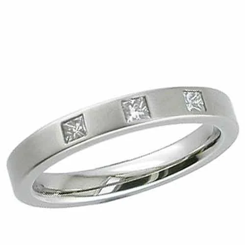 Titanium Wedding Ring with Three Princess Cut Diamonds