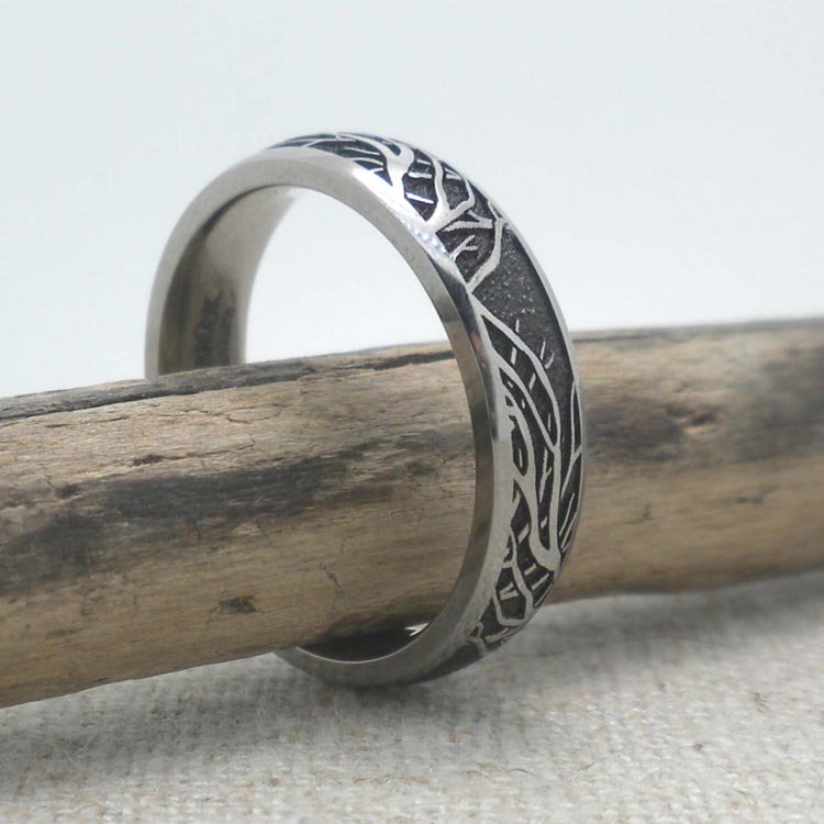 Tree of Life Branches Wedding Band in Titanium