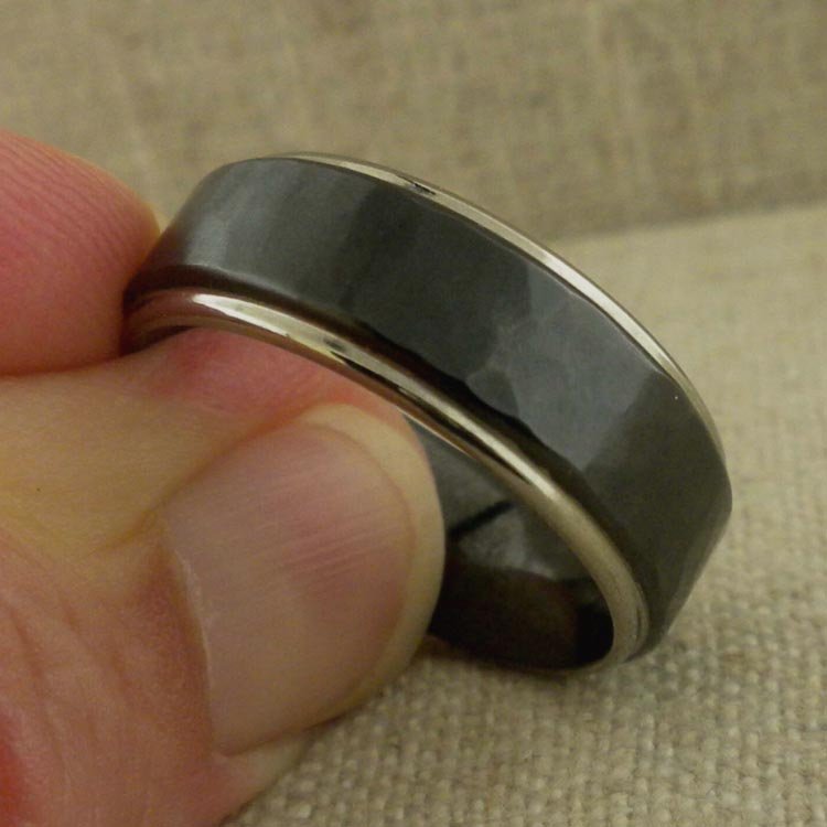 GETi Wedding Ring Black Zirconium Hammered Finish