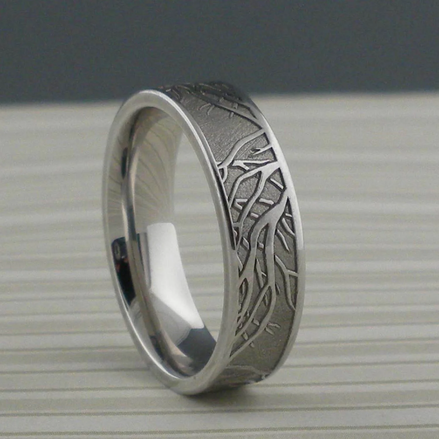 Cobalt Chrome Wedding Ring with Tree of Life Branches