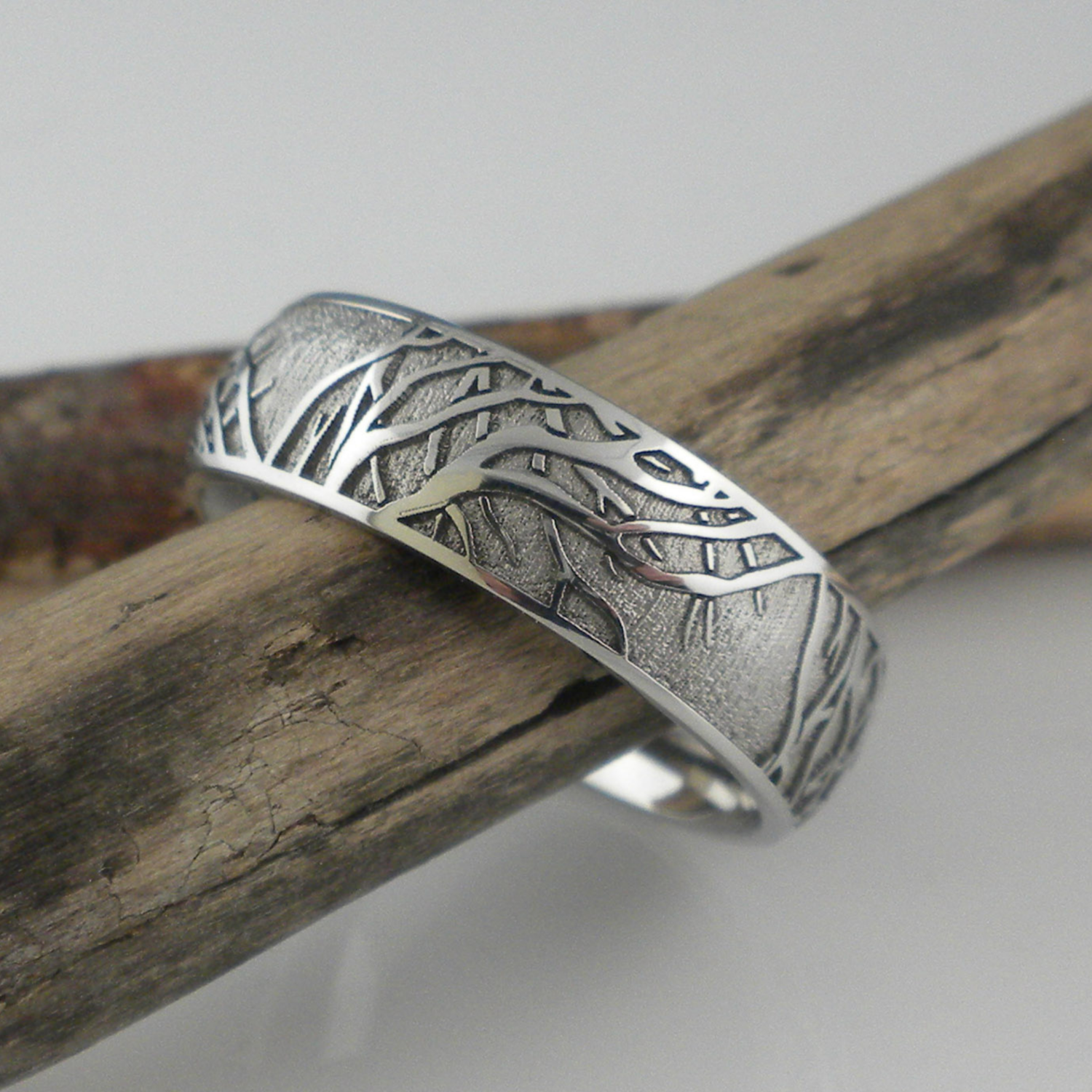 Cobalt Chrome Wedding Ring with Tree of Life Branches