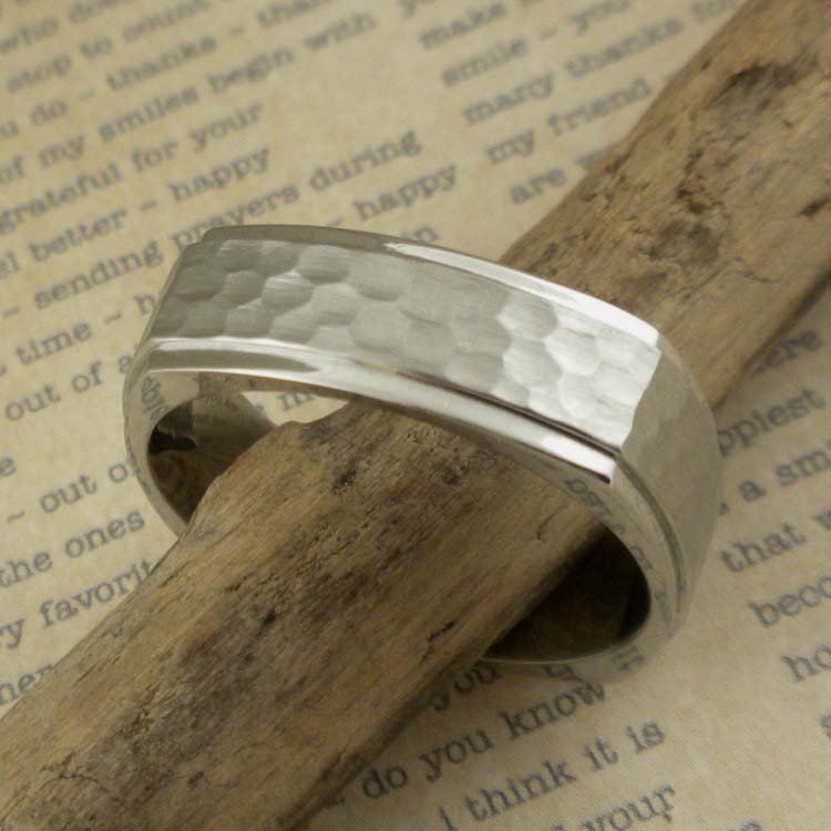 Square Hammered Wedding Ring