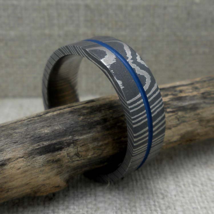 Unisex 6mm Thin Blue Line Titanium Ring High Polished Wedding Band Com –  Innovato Design