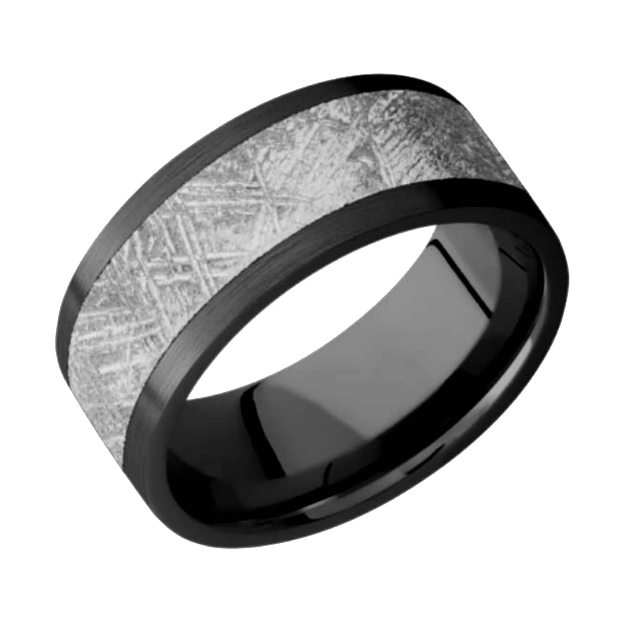 Wide Black Zirconium Wedding Ring with Meteorite Inlay — Unique