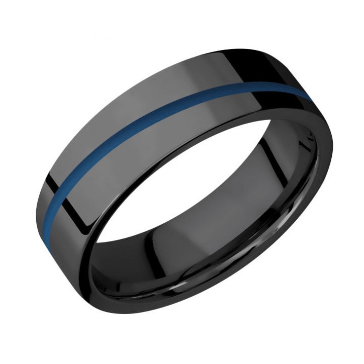 Thin Blue Line Wedding Ring with Polished Finish