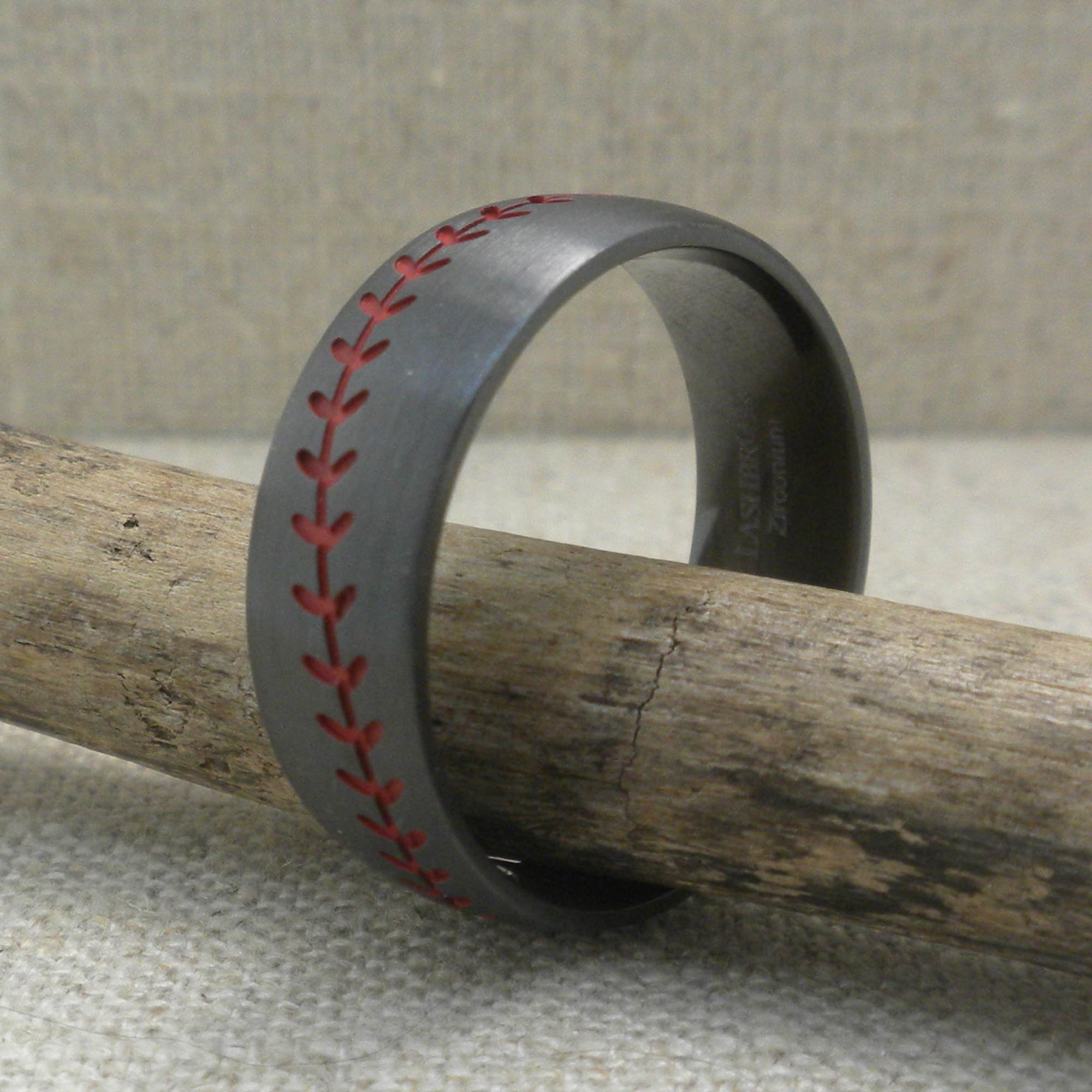 Black Zirconium Baseball Wedding Ring