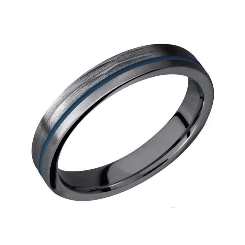 Tantalum Wedding Ring with Off Center Thin Blue Line Cerakote Inlay