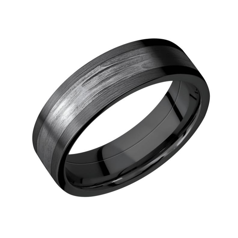 Bark Finish Tantalum Center and Black Zirconiuium Wedding Ring
