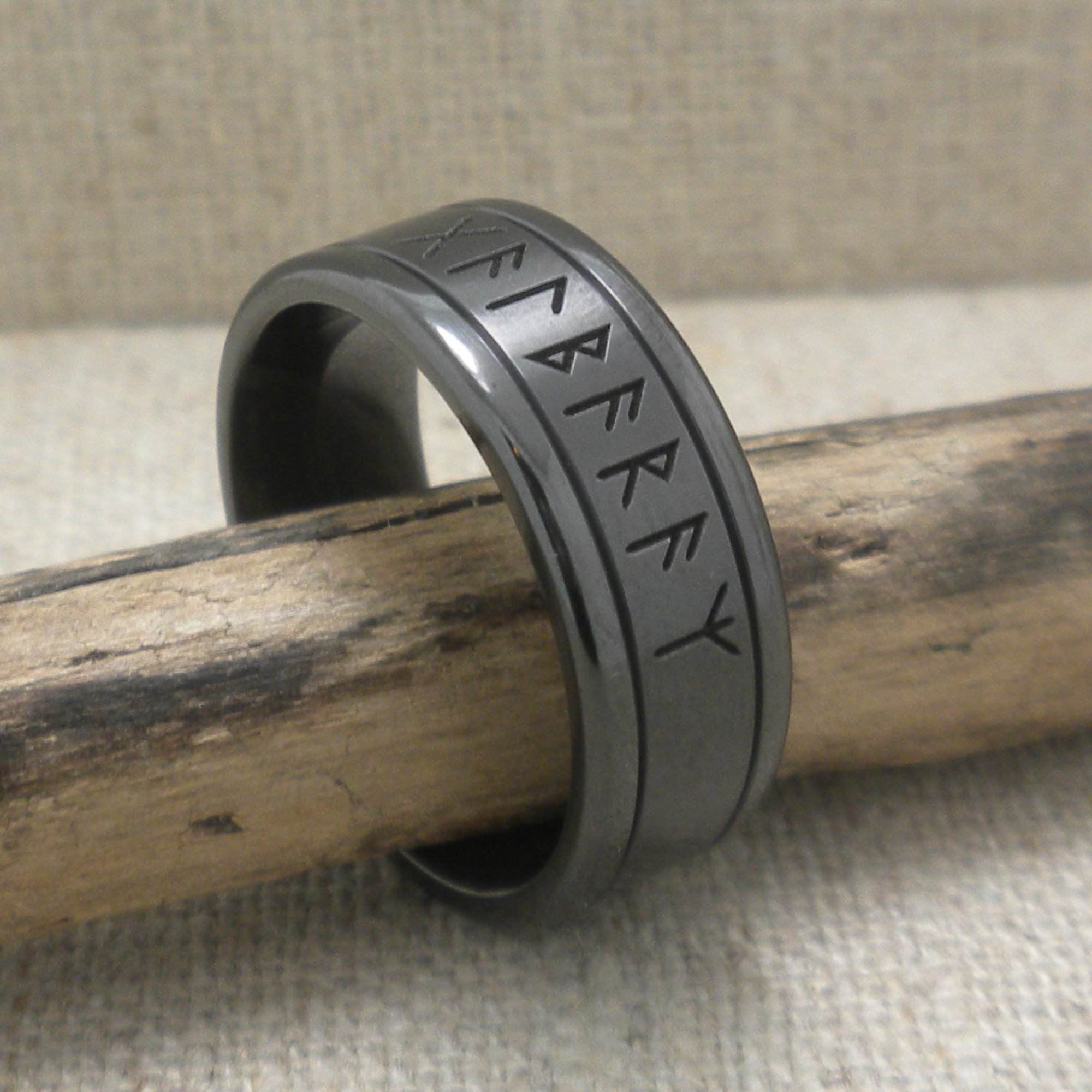 Black Zirconium Rune Wedding Ring
