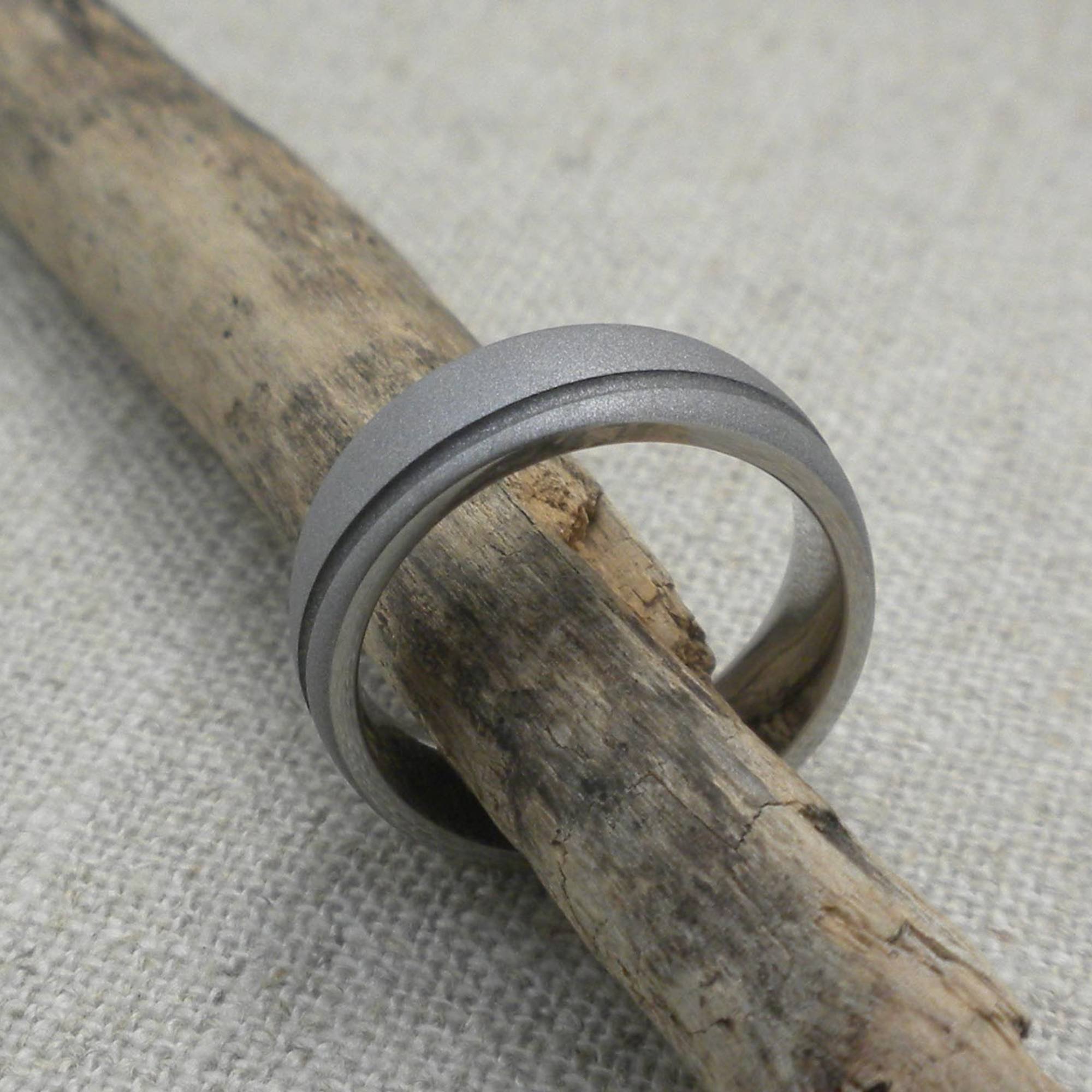 6.5 mm Titanium Wedding Ring with Angled Gun Metal Grey Inlay