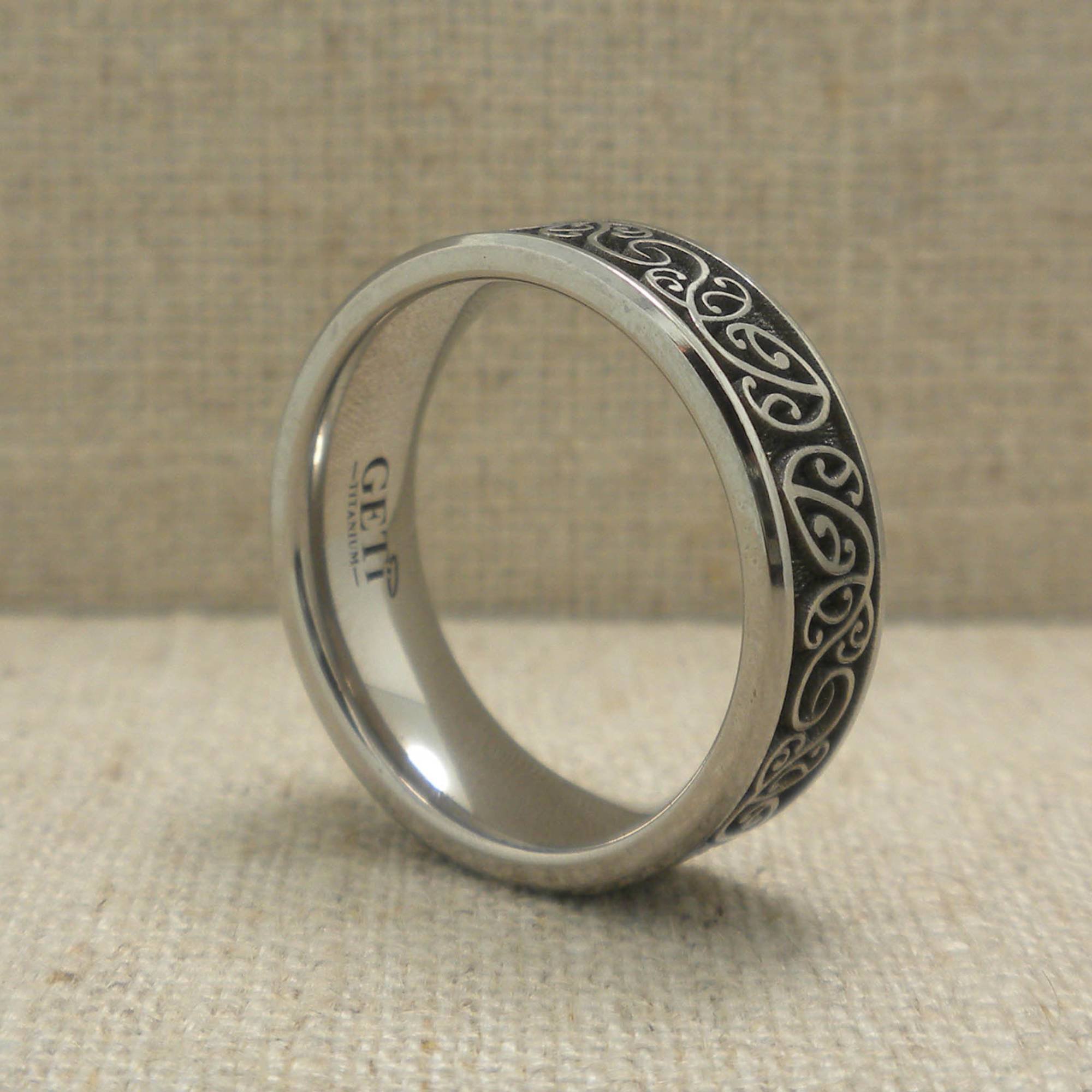 GETi Titanium Wedding Band with New Zealand Koru Fern Design