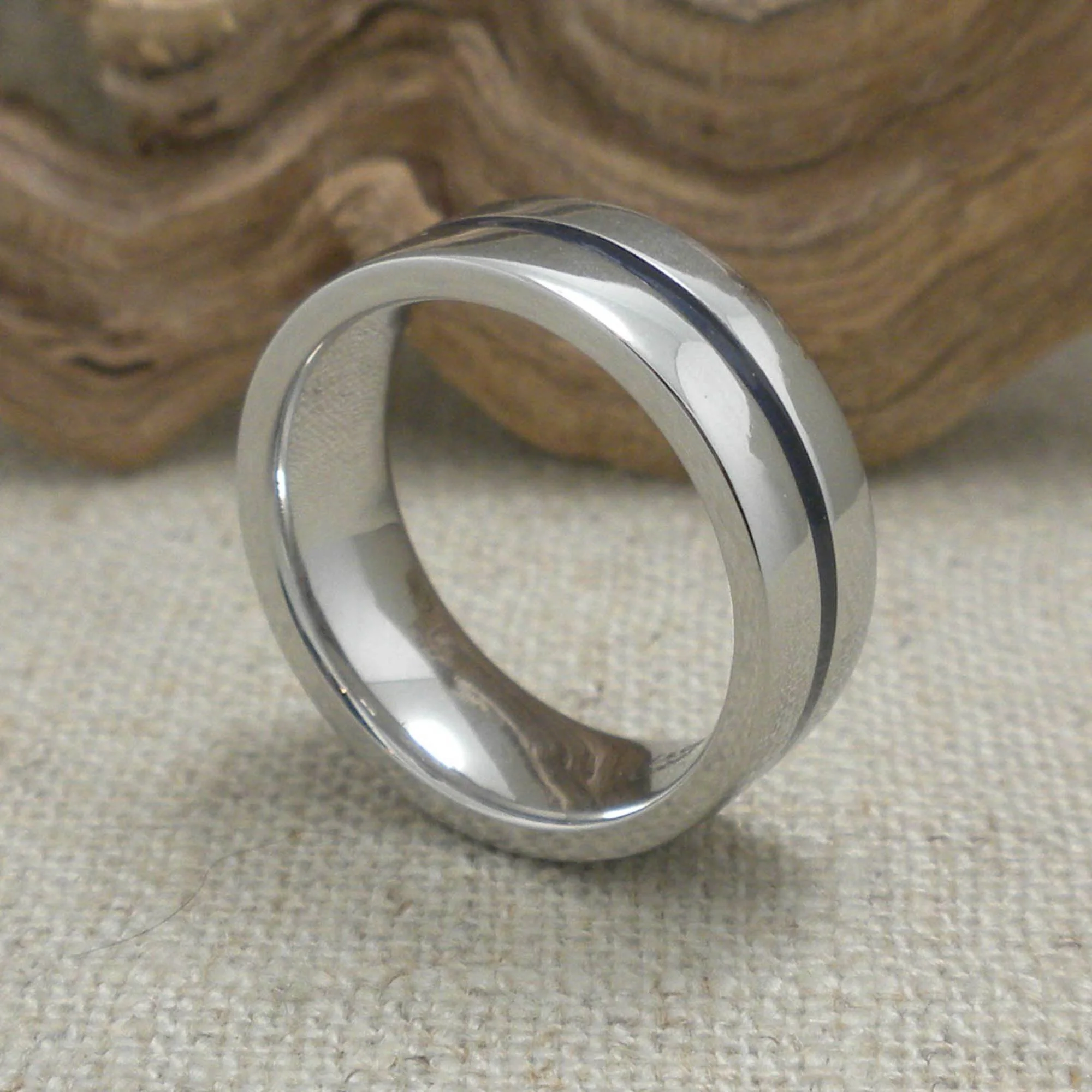 Cobalt Chrome Wedding Ring with Lapis Inlay