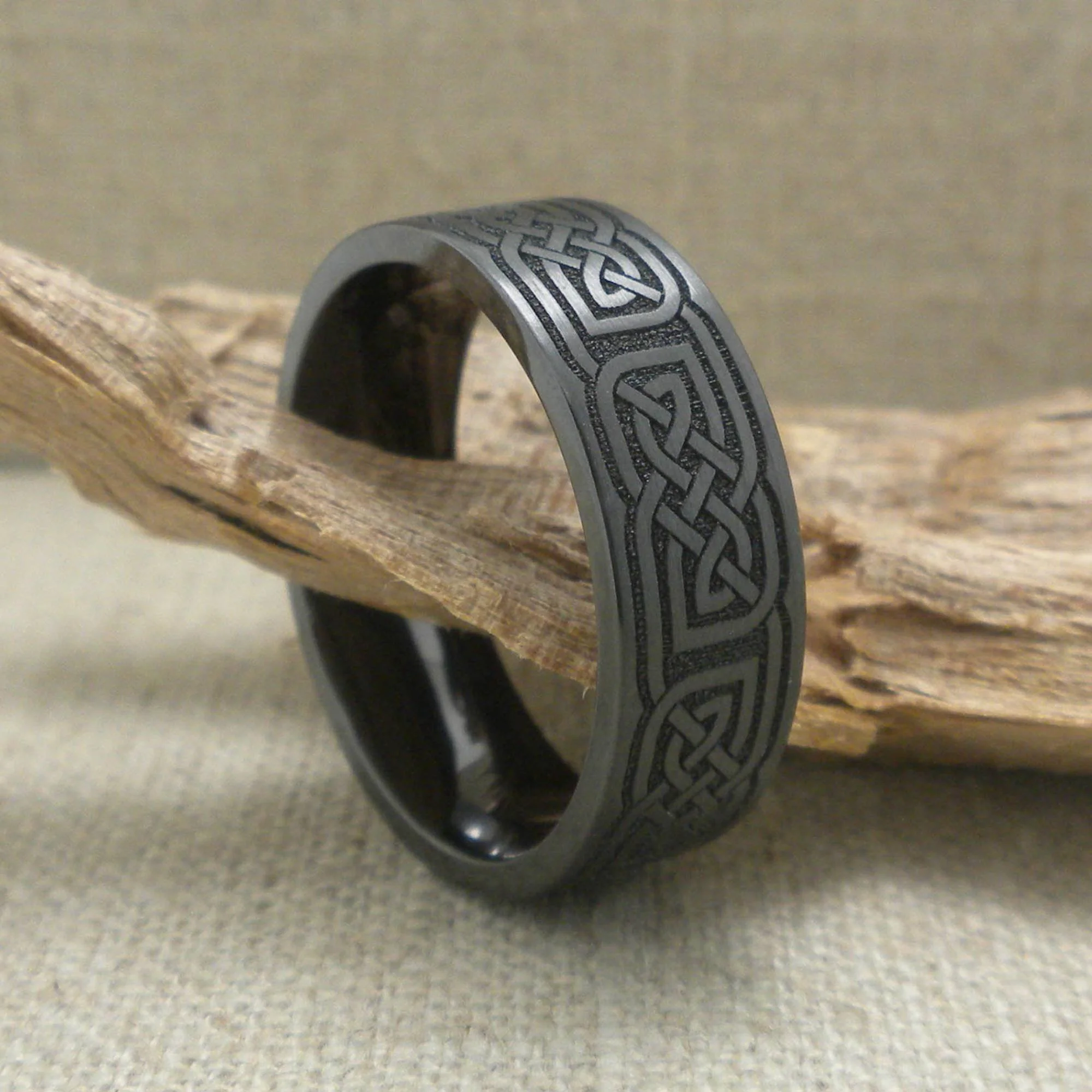 Celtic Knot Black Zirconium Wedding Ring