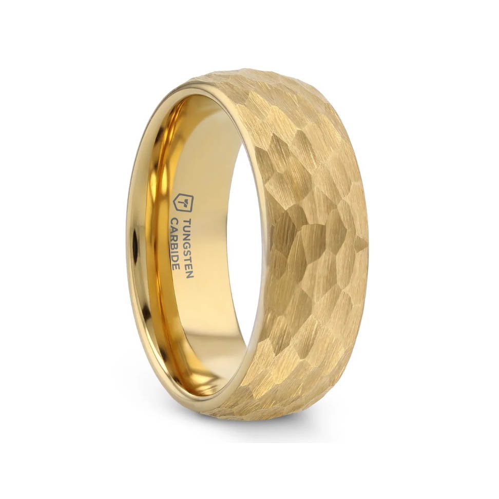 GILDUR Domed Hammered Finish Gold Plated Tungsten Ring